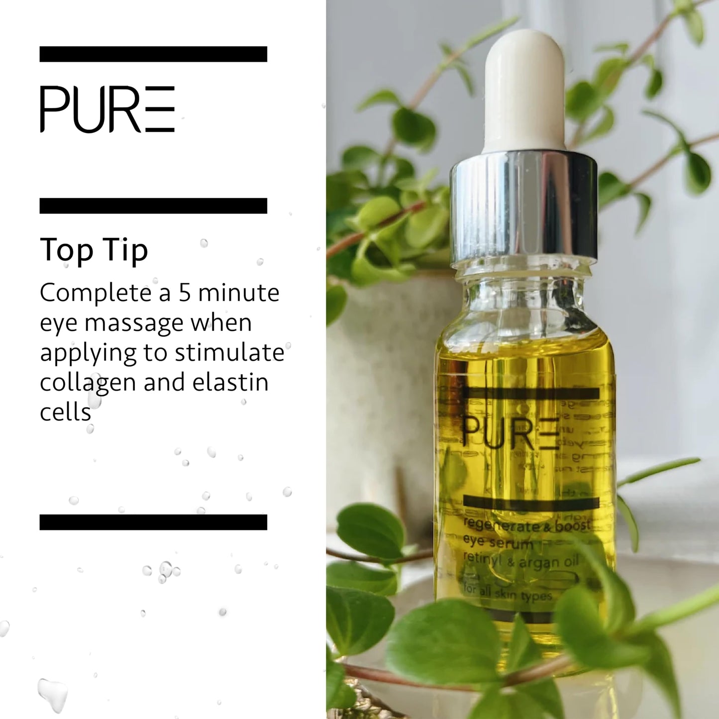 Regenerate & Boost Eye Serum from PURE Spa Skincare 15ml - Vegan, Anti-Ageing Eye Serum with Argan Oil and Vitamin A to Plump and Hydrate