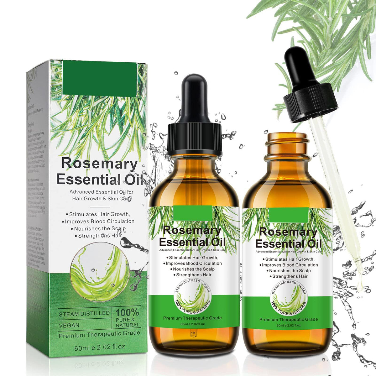 find back Rosemary Oil for Hair Growth,2 Pack Rosemary Essential Oil for Hair Loss Regrowth, Strengthens Hair, Nourishes Scalp, Light Weight, Non Greasy, Improves Scalp Circulation For Men And Women 2*2.02 Oz