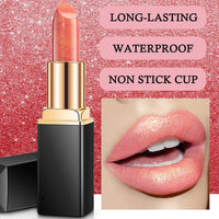 GEEWHILE Lipstick, Glitter Metallic Lipstick, Shimmer Non-Stick Cup Pink Lipstick, Long Lasting, Waterproof Hydrating Lip Stick Lip Gloss, Not Fade Non Drying Lipstick for Girls Women