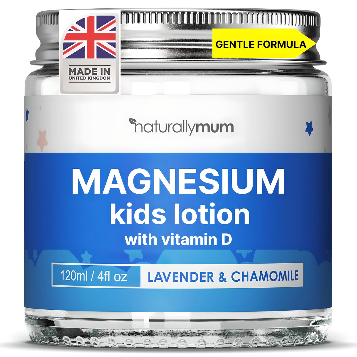 NaturallyMum Kids Magnesium Bedtime Lotion with Vitamin D (120ml (Pack of 1), Lavender & Chamomile)