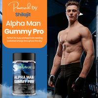 Alpha Man Gummy Pro - Powerful 5-in-1 Blend with Shilajit, Ashwagandha, Rhodiola, Red Ginseng & Maca Root | Vegan, Halal, Gluten-Free, Non-GMO | GMP & ISO Certified | 60 Gummies.