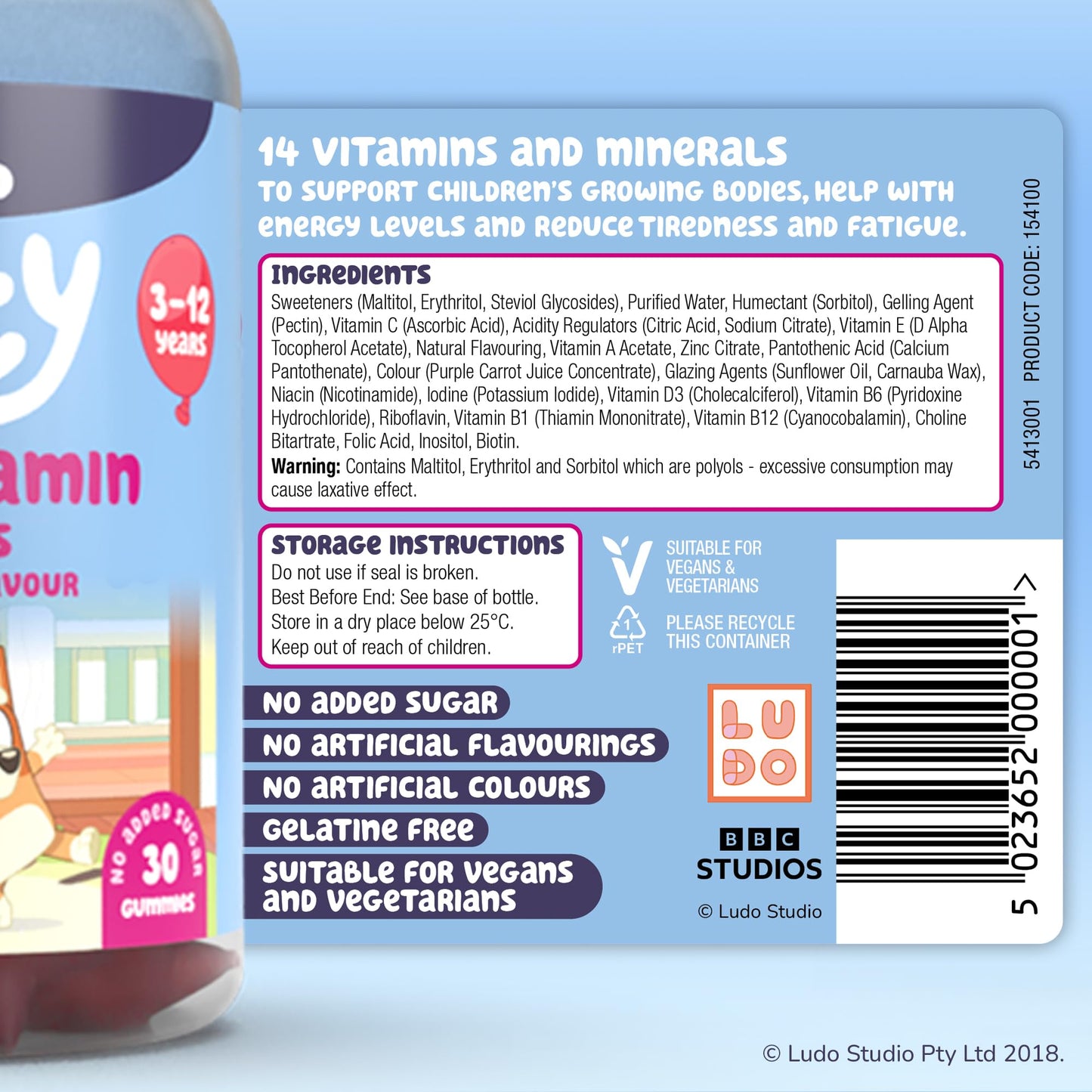 Bluey Kids Multivitamin Gummies - 14 Essential Vitamins & Minerals to Support Growing Bodies, Immunity & Tiredness - Strawberry, No Added Sugar, Vegan, Gluten Free - 30 Gummys for Children Ages 3-12