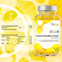 Troo Health Care Vitamin D3 Gummies (1000iu) - Natural Lemon Flavoured - 60 Count for Teens & Adults - 5 Month Supply - Non-GMO, Supports Immune Function, Bone & Teeth Health