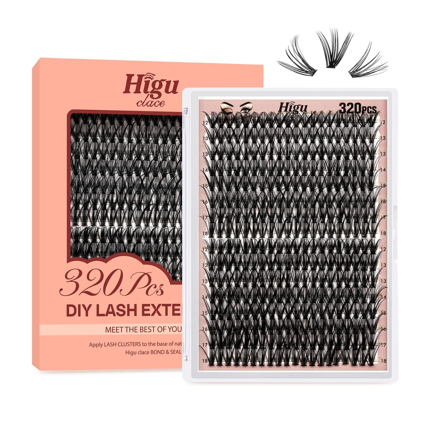 Higu clace 320PCS Lash Clusters C Curl 30D+40D 0.07mm 12-18mm DIY Individual Lashes Cluster Wispy Lash Clusters Matte Black Natural Look DIY Eyelashes at Home (30D+40D-0.07C-12-18MIX)
