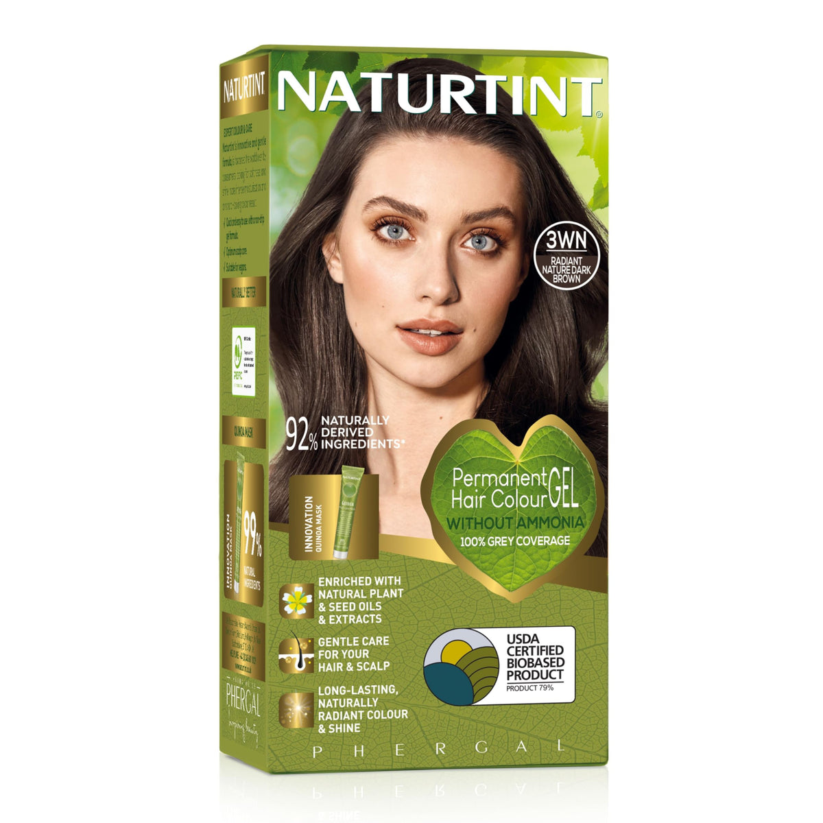 Naturtint Permanent Hair Colour Gel 3WN Radiant Nature Dark Brown, Plant Enriched, Biobased, Ammonia Free, Long Lasting Grey Coverage and Radiant Colour, Nourishment and Protection