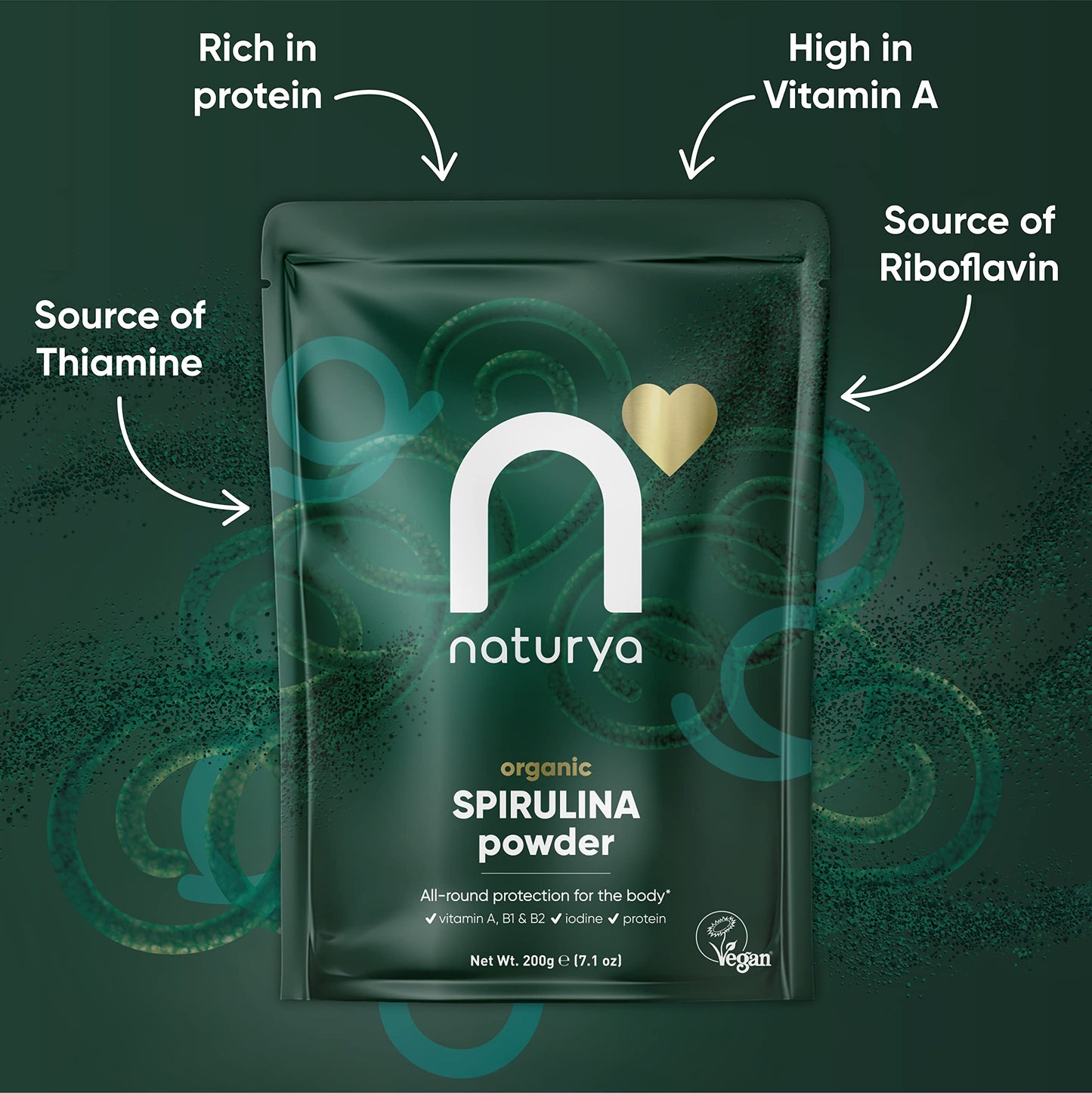 Naturya Organic Spirulina Powder 200g - Superfood Supplement for Energy, Immunity, & Detox – 100% Natural, Nutrient-Rich with High Protein & Iron, Non-GMO, Vegan-Friendly - Resealable Pack