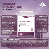 Hellenia Hyaluronic Acid Supplements 100mg Capsules | Supports Healthy Connective Tissue and Joints | Natural Moisturiser for Radiant Skin | 60 Hyaluronic Acid Capsules | Vegan Friendly - Made in the UK