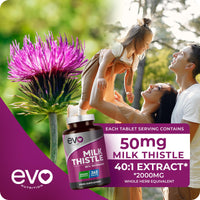 EVO NUTRITION Milk Thistle Tablets | 80% Silymarin | 365 Tablets | Vegan Supplement | Milk Thistle Capsules Alternative | Made in The UK