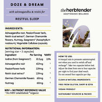 The Herbtender Ashwagandha & Reishi Sleep Supplement – Doze & Dream 60 Capsule Jar - Ashwagandha Capsules High Strength - Reishi Mushroom Capsules - Natural Herbal Sleep Support Tablets for Adults