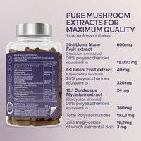 AAVALABS Lions Mane Supplement-18,000mg (30:1 Extract)+Zinc, Reishi & Cordyceps-3 Mushrooms Herbal supplements -Nootropic Complex Lion's Mane Mushroom Supplement-120 Lion's Mane Capsules(Not Lions Mane Powder)