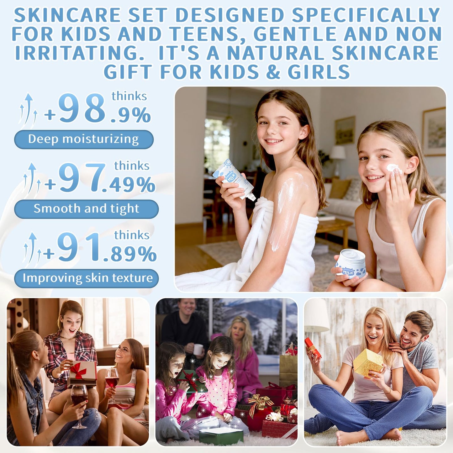 MIZEEYE Milk Skin Care Routine Set For Girls, Teen Skin Care Gift Set With Cleanser, Serum, Cream, Eye Cream, Face Skincare Travel Kit For Kids Ages 8-12, Shrink Pores, Hydrating