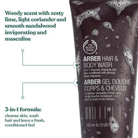 The Body Shop Arber Hair & Body Wash (1x 200ml), 2-in-1 Shampoo & Body Wash for Men, Sensual Woody Scent with Lime, Coriander & Sandalwood