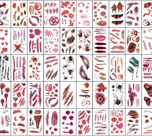 Hdwnand 50PCS Temporary Tattoo for Halloween Simulated Scar Tattoo Sticker