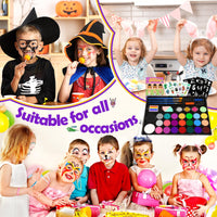 Grriopi Face Painting Kit for Children, 28 Colors Face Body Paints with 3 Brushes 30 Stencils Girls Toys Age 4-9 Carnival Halloween Gifts for Girl 5 6 7 8 9 Year Old Xmas Washable Non Toxic Kids Makeup Set