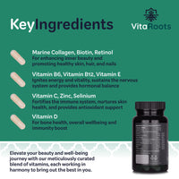 Vitaroots Inner Beauty Vitamins, with Marine Collagen, Retinol and Biotin