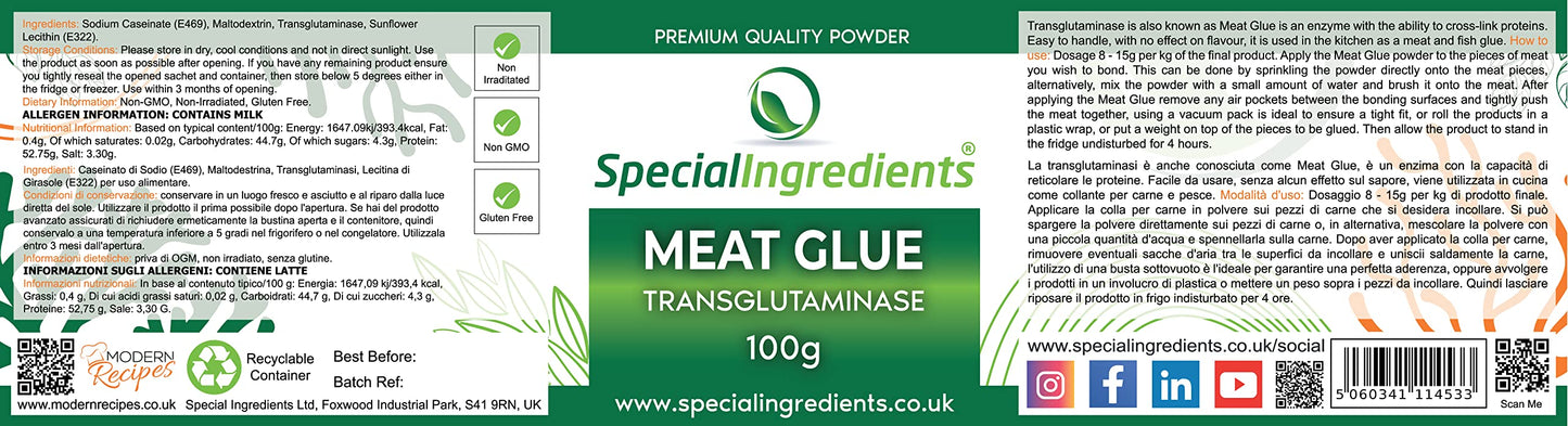 SPECIAL INGREDIENTS Special Ingredients Meat Glue/Transglutaminase 100g Premium Quality, Non-GMO, Gluten Free, Non-irradiated – Recyclable Container
