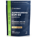 Horbäach Ashwagandha KSM-66 Complex with Magnesium, Zinc & Vitamin B6 | High Strength Ashwagandha Root Supplement | 120 Vegan Capsules | Horbaach