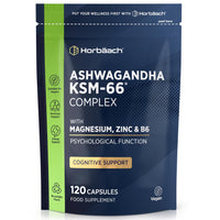 Horbäach Ashwagandha KSM-66 Complex with Magnesium, Zinc & Vitamin B6 | High Strength Ashwagandha Root Supplement | 120 Vegan Capsules | Horbaach