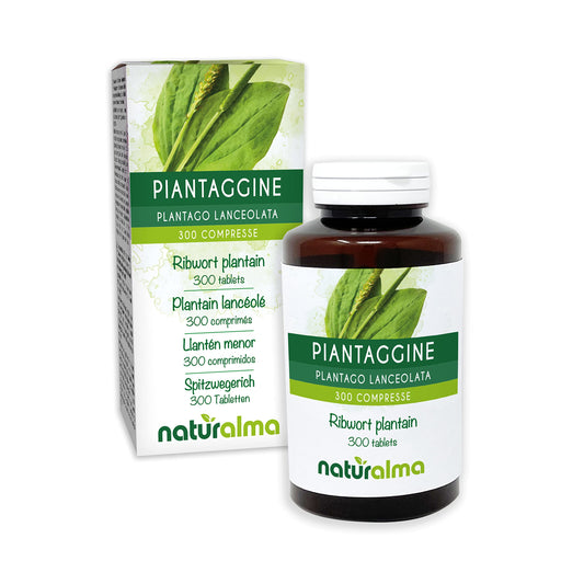 Ribwort Plantain or Narrowleaft Plantain (Plantago lanceolata) Leaves NATURALMA | 150 g | 300 Tablets of 500 mg | Food Supplement | Natural and Vegan