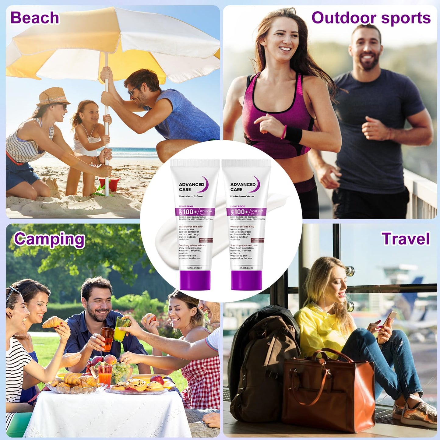 Muiefe 2Pcs Sunscreen SPF 100+, Sun Cream SPF 100 PA+++, Sunscreen Lotion For Body & Face, High Protection Against UVA & UVB, Water & Sweat Resistant, Non-Greasy, Long-Lasting Moisturizing Sun Care