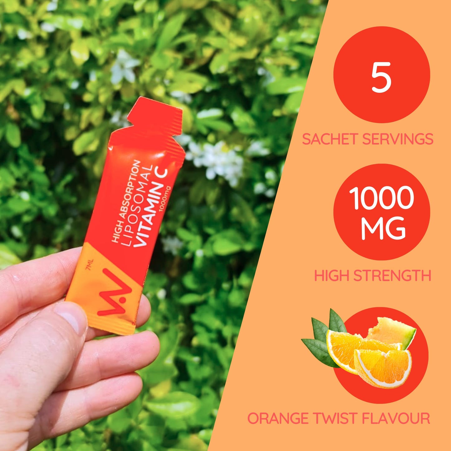 WELL ACTUALLY Liposomal Vitamin C 1000mg Sachets - High Bioavailability Liquid Vitamin C Supplement - Supports Immunity, Skin, Brain, Joints, Energy - Vegan (Packs of 5 Sachets)