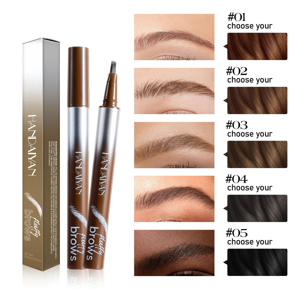 HQDA Magic Liquid Eyebrow Pen & Brow-Fection Angled Brush Eyebrow Pencil – Waterproof, Long-Lasting for Natural-Looking Full Brows (# 04)