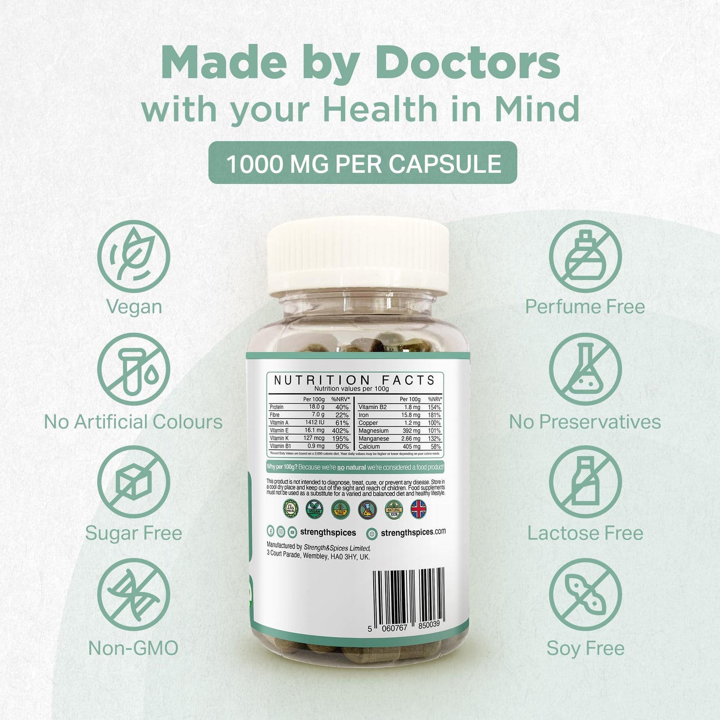 STRENGTH & SPICES100% Natural Vegan Food Supplements Strength & Spices Anxiety & Sleep Support, Anxiety Relief Supplement, Ashwagandha Capsules with 20 Powerful Ingredients, Plant-Based Formulation for Mood and Immune Boost, 1000mg, 60 Capsules