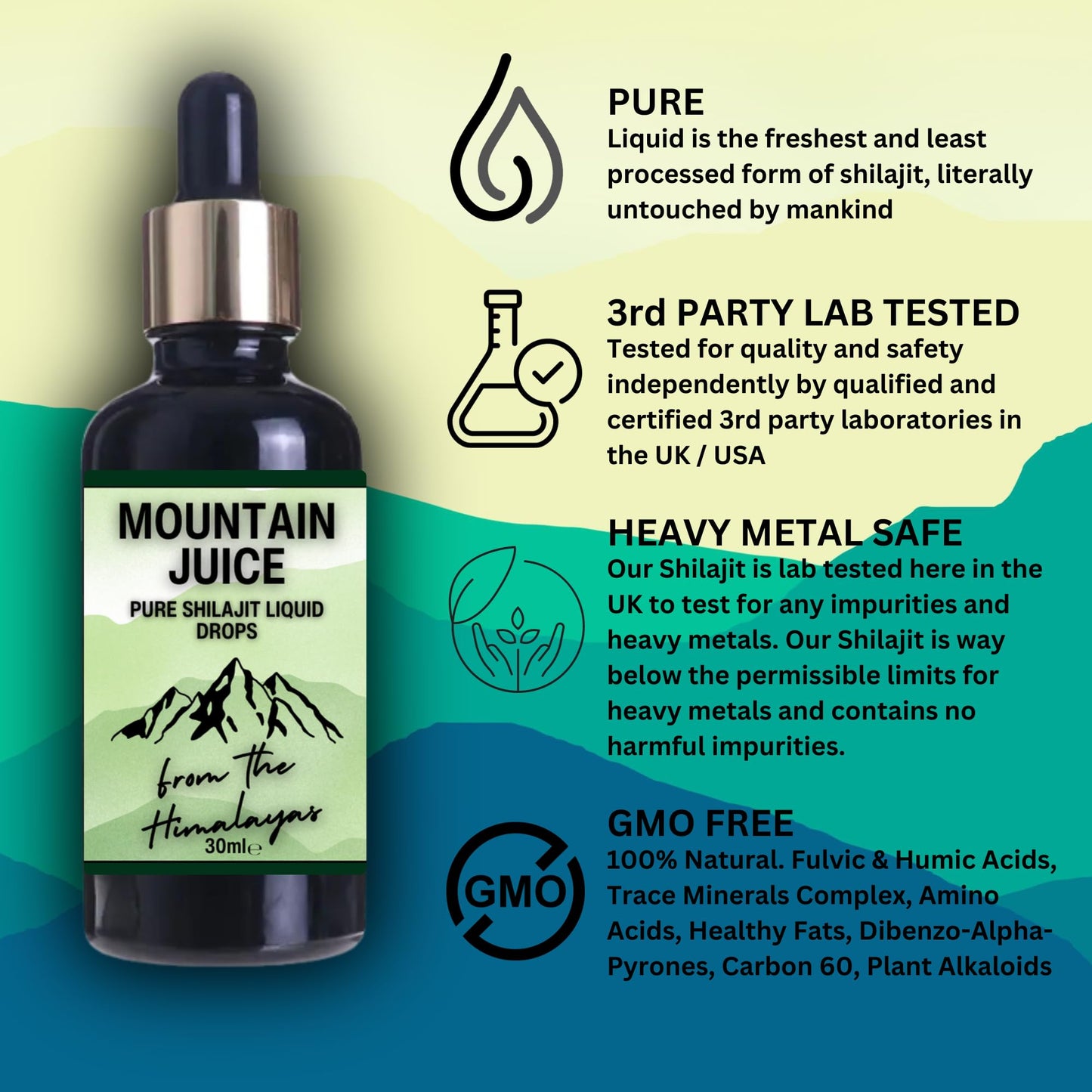 Mountain Juice Pure Himalayan Shilajit Liquid Drops [30ml] Travel Sized, Powerful Resin. Potent & Natural Ayurvedic Fulvic Mineral. High Strength, Long Lasting Stamina.