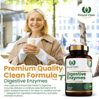 Royal Oak Health Digestive Enzymes - Broad Spectrum 10 in-1 Formula - with Amylase, Protease, Lipase, Papain & Bromelain - 60 Vegan Capsules, UK Made