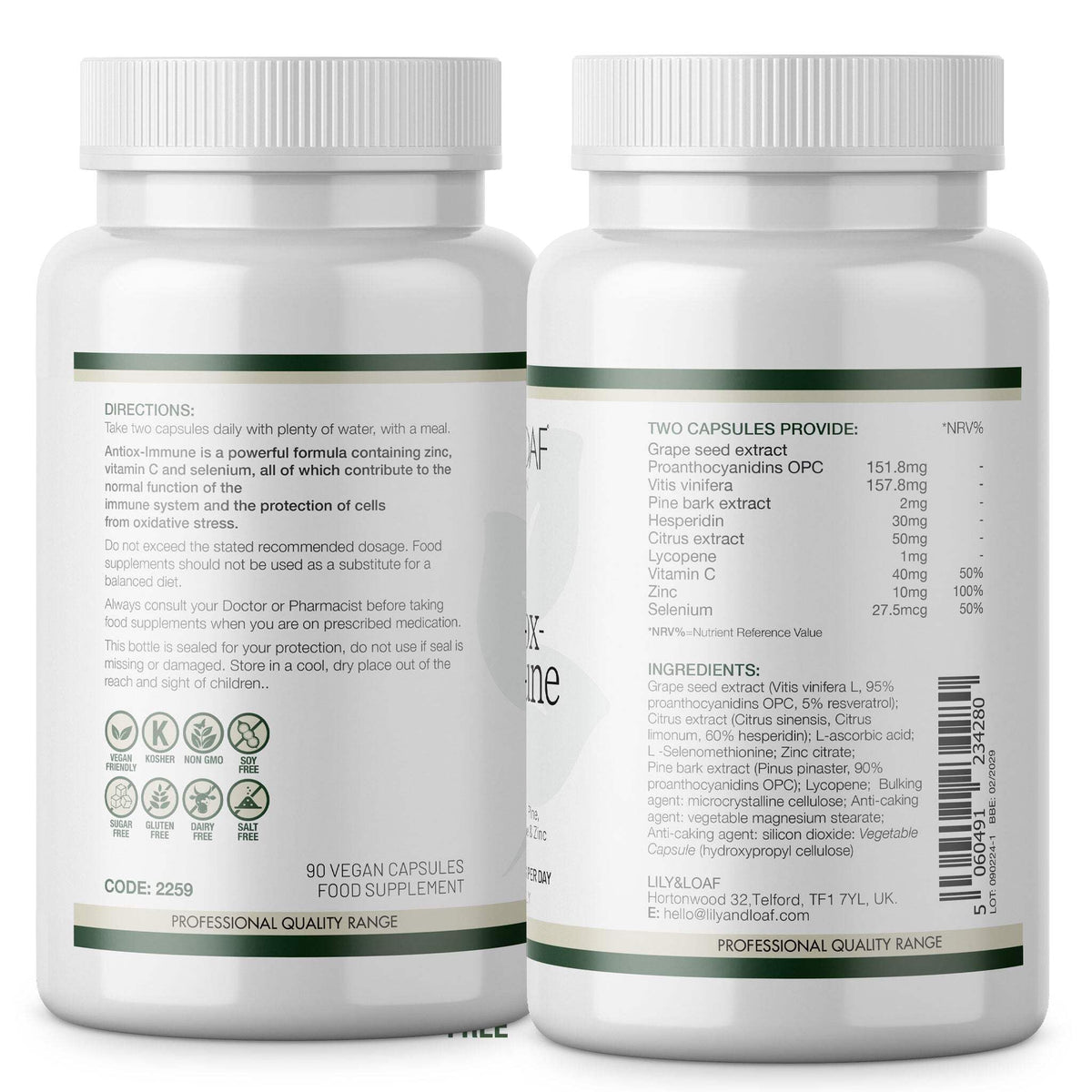 LILY & LOAF Lily & Loaf Antiox-Immune Capsules – Antioxidant Supplement with Grape Seed Extract, Vitamin C, Zinc & Selenium, 90 Vegan Capsules