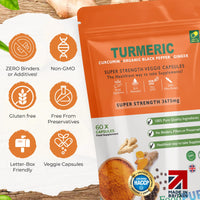 FoodPURA Turmeric Curcumin Capsules with Black Pepper & Ginger High Strength 3675mg HACCP Certified, Manufactured in The UK by FoodPURA (60)