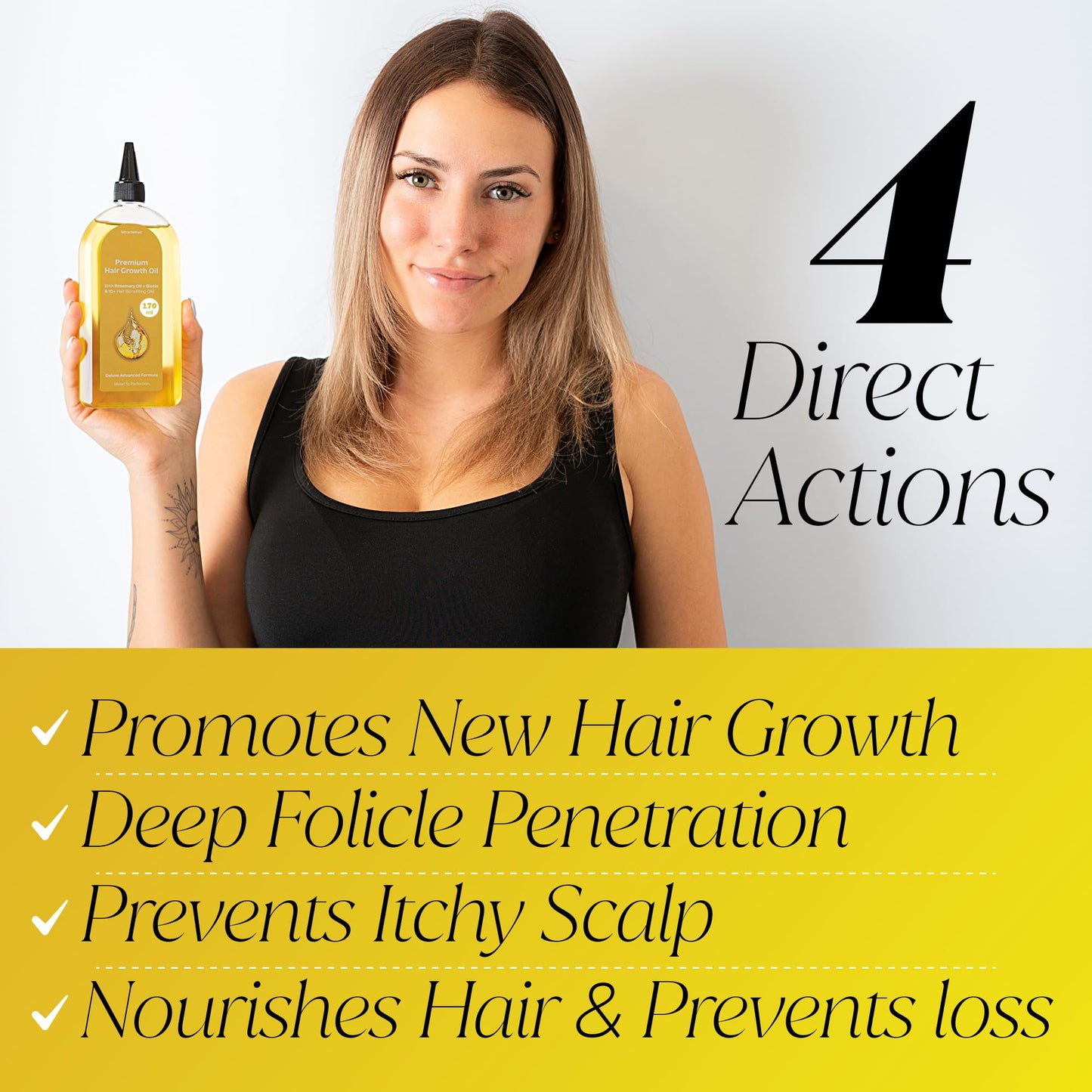 MiracleHair x2 Premium Hair Growth Oil XL 170ml - Rosemary, Biotin, Jojoba, Castor, Coffee, Almond, Argan, Baobab, Peppermint, Ginger & Tea Tree Oil - Hair Growth & Thickening & Loss Prevention - UK Based Brand