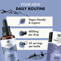 Love Mushrooms - Organic Reishi Mushroom Tincture - 50,000mg - Restfulness and Essential Balance Support - Vegan and UK Made Brain Supplement - Natural Colours and Flavours - 50ml Tincture
