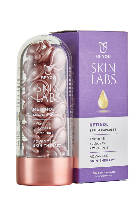 BeYou Skin Labs Retinol Serum Capsules with Vitamin E, Jojoba Oil & Witch Hazel | Advanced Anti-Ageing Therapy for Radiant & Revitalised Skin | Energise & Nourish Skin | 30 Vegan Capsules