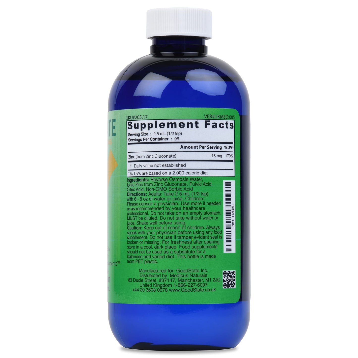 Good State | Liquid Ionic Zinc | Dietary Supplement | Great for Immune System | 96 Servings at 18 Mg | 8 Fl oz Bottle