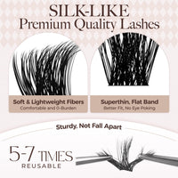 LASHVIEW Cluster Lashes D Curl Volume Eyelash Clusters 9-16mm Mix SilkPlush Soft Fluffy DIY Cluster Eyelash at Home-Style W03
