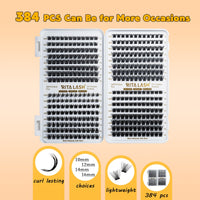 RITALASH Cluster Lashes DIY Lash Clusters Eyelash Extensions 384PCS 4 Style Eyelash Clusters False Eyelashes Wispy Fluffy Lash Extension Kit Natural Look(384pcs cluster lash only)