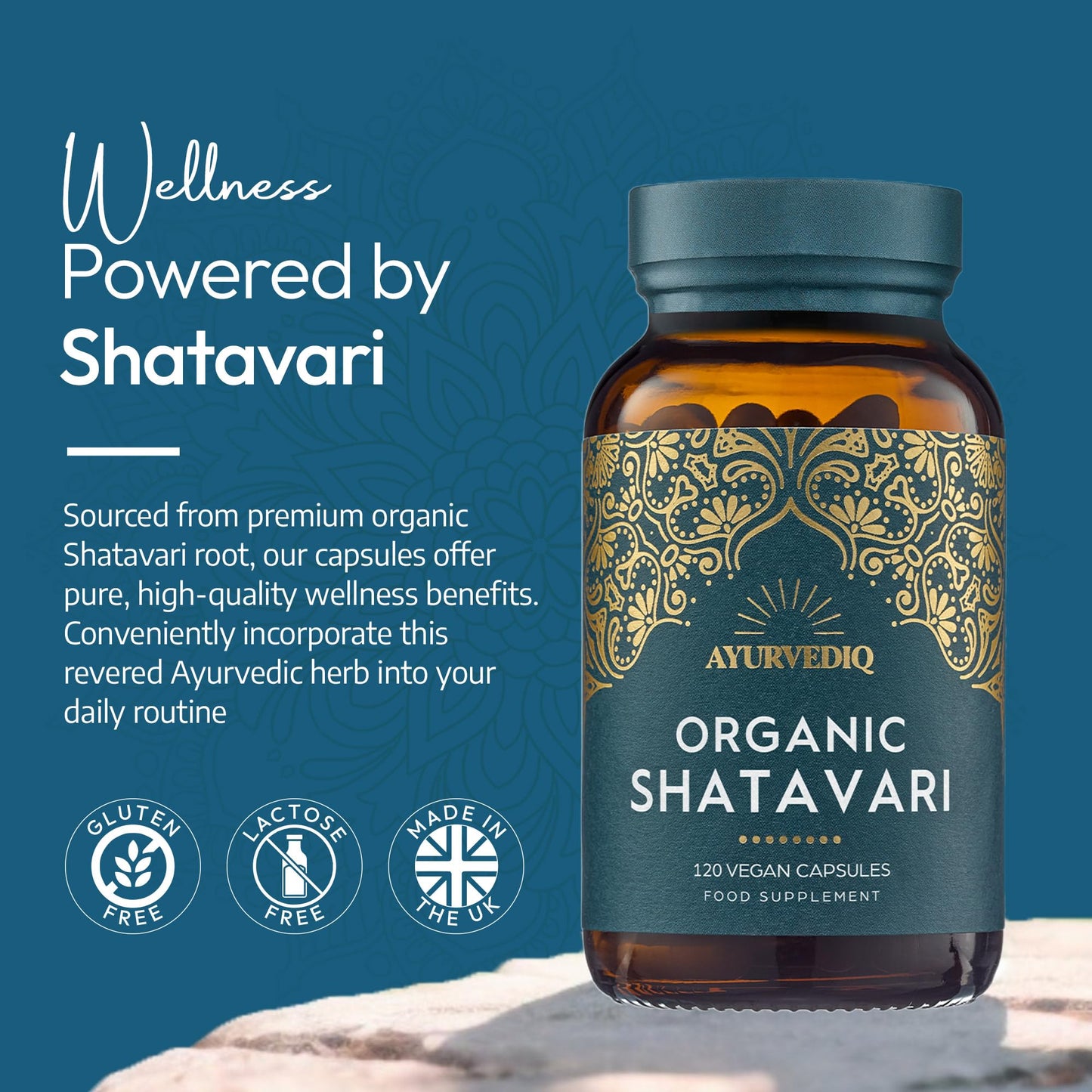 AYURVEDIQ WELLNESS Ayurvediq Wellness Organic Shatavari Capsules 120, 500mg – Natural Pure Shatavari Powder for Breast Milk, Hormone Balance for Women – Soil Association Certified - Vegan Ayurveda Products