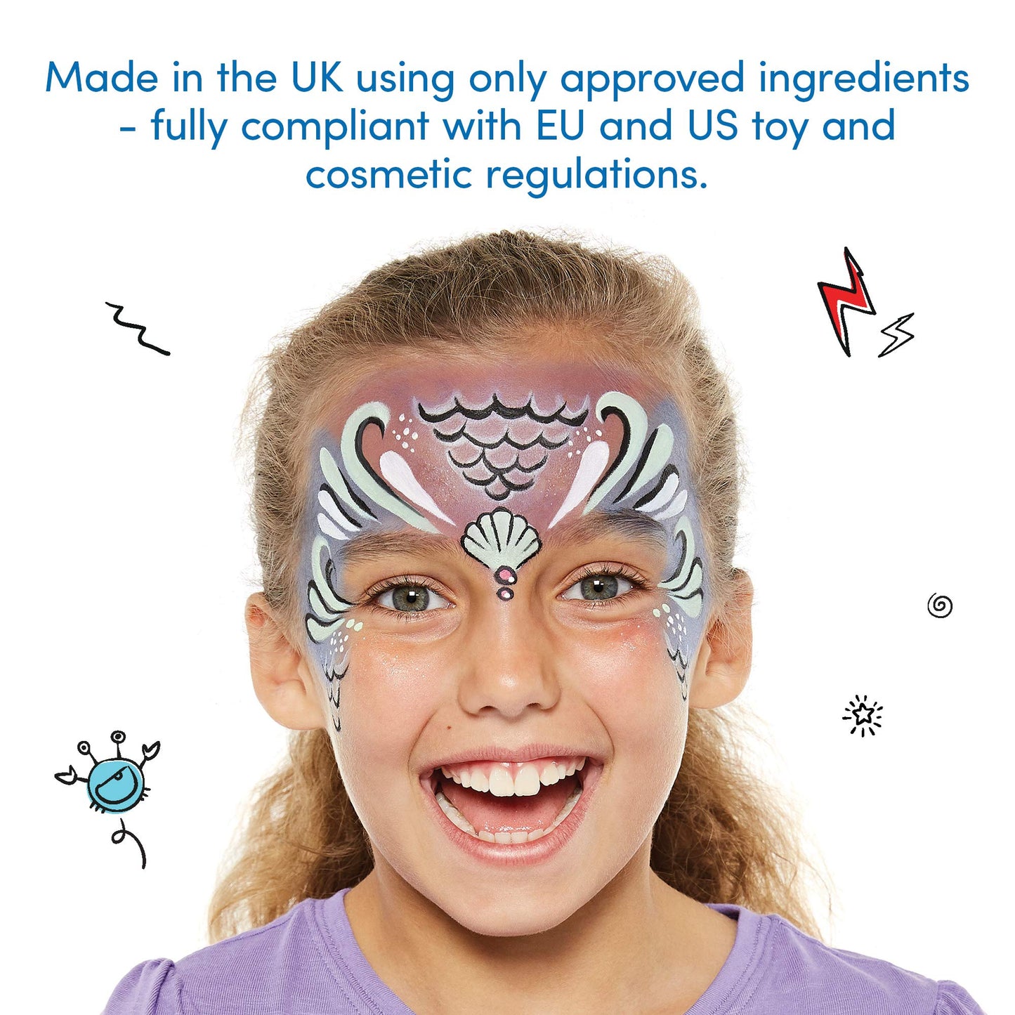 Snazaroo Small Princess Gift Box for Girls, 14 Colours, 4 Crayons, Sponges, Brushes and Stencils, Water Based, Easily Washable, Non-Toxic, Makeup & Parties