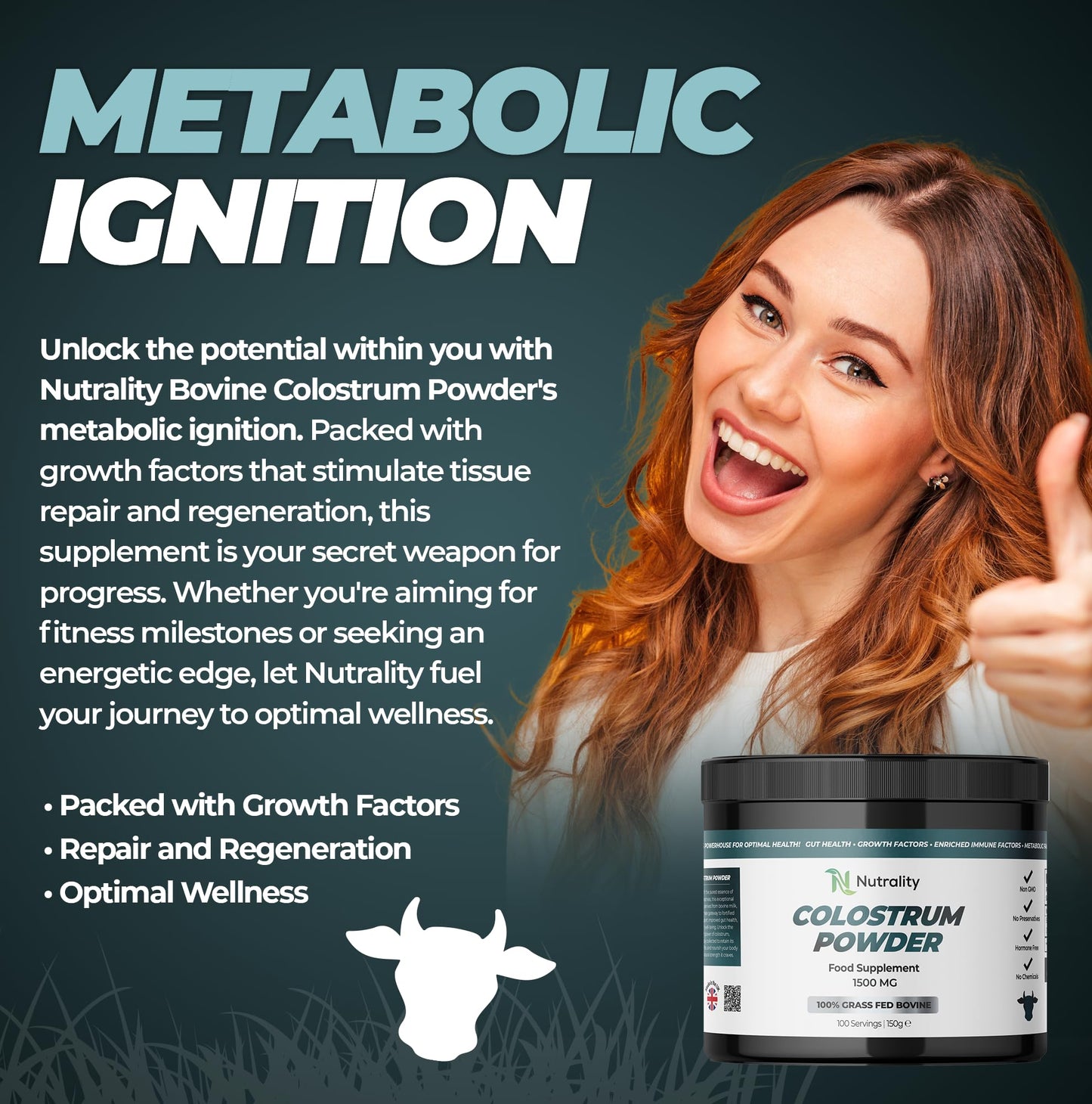 Nutrality Bovine Colostrum Powder 1500mg 150g | Immune Support, Gut Health, 100% Grass Fed Bovine, Growth & Metabolic Factors, Optimal Wellness | No Preservatives & Hormone-Free
