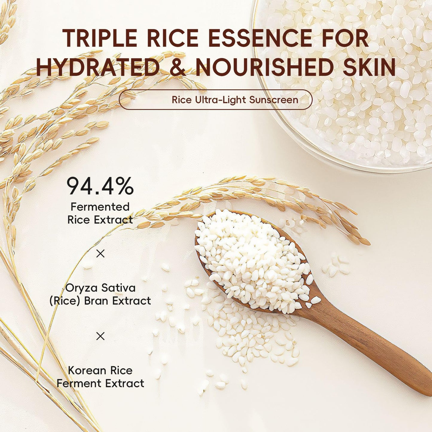 ThamGlow Rice Ultra-Light Sunscreen SPF 50+ PA +++, Rice Face Cream With SPF, Face Sun Cream Lightweight Non Greasy Sunscreen, Invisible UVA/UVB Protection, Hydrating Formula, No White Cast