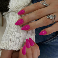 SXVME Hot Pink Press on Nails Short Almond Shaped, 30 Pcs Thick Short False Nails Press ons Natural Acrylic Fake Nails Custom Solid Color Medium Press-ons Natural Fit For Women Daily Wear