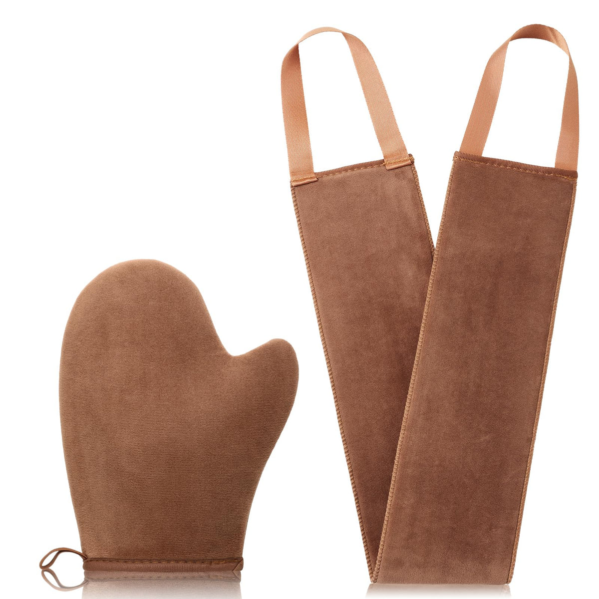 G GAIYAH GAIYAH Self Tanning Mitt Set 2 in 1 - Premium Reusable Double-Sided Velvety Soft Applicator for Lotion Cream, Fake Tan Mitt Glove, Back Tanner Applicator, Streak-Free Natural Tan, Stain-Free Hands