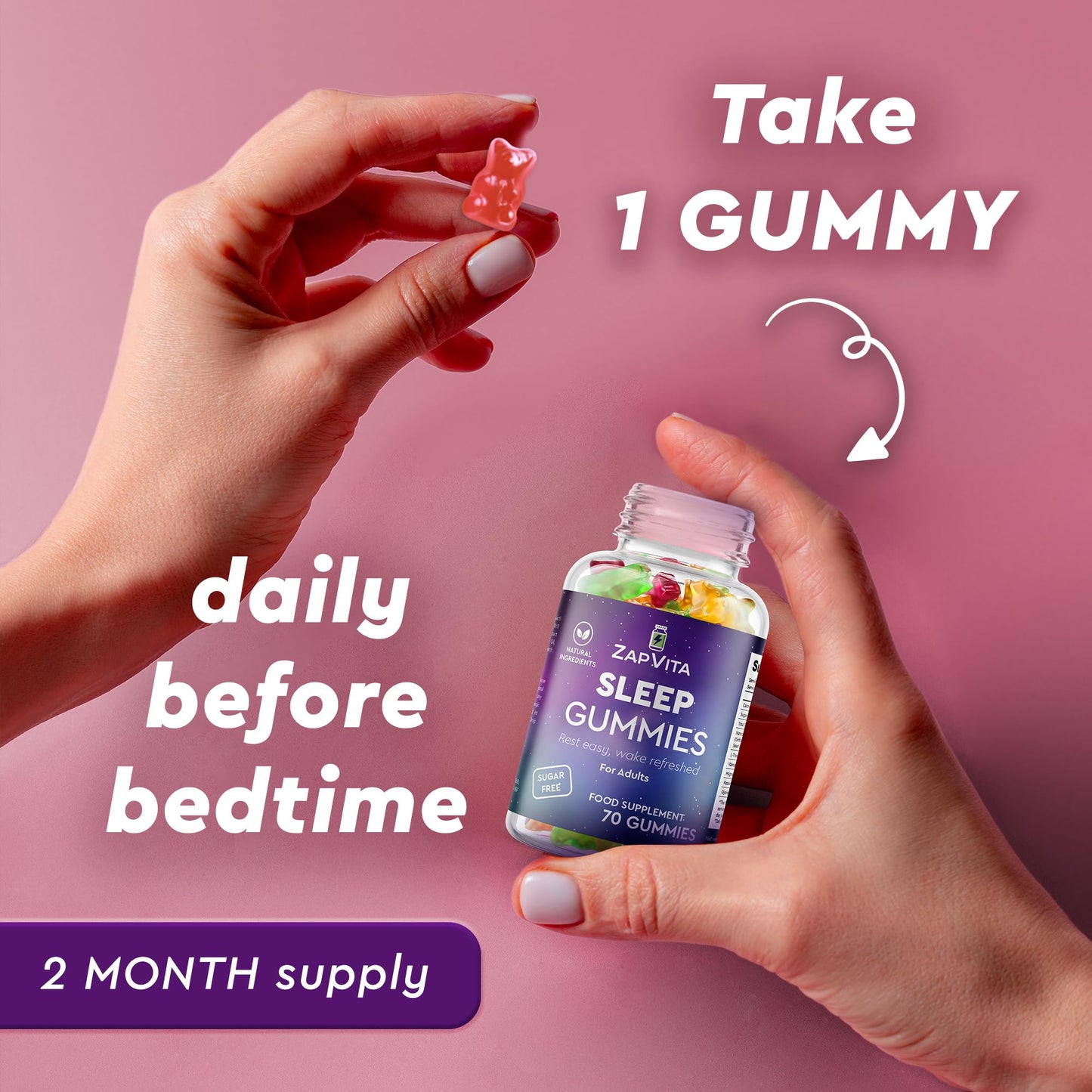 ZAPVITA Sleeping Aid for Adults – 70 Extra Strong Natural Sleep Gummies with L-Theanine & Magnesium – Melatonin Alternative Gummy for Adult Restful Sleep & Relaxation – Night Time Support