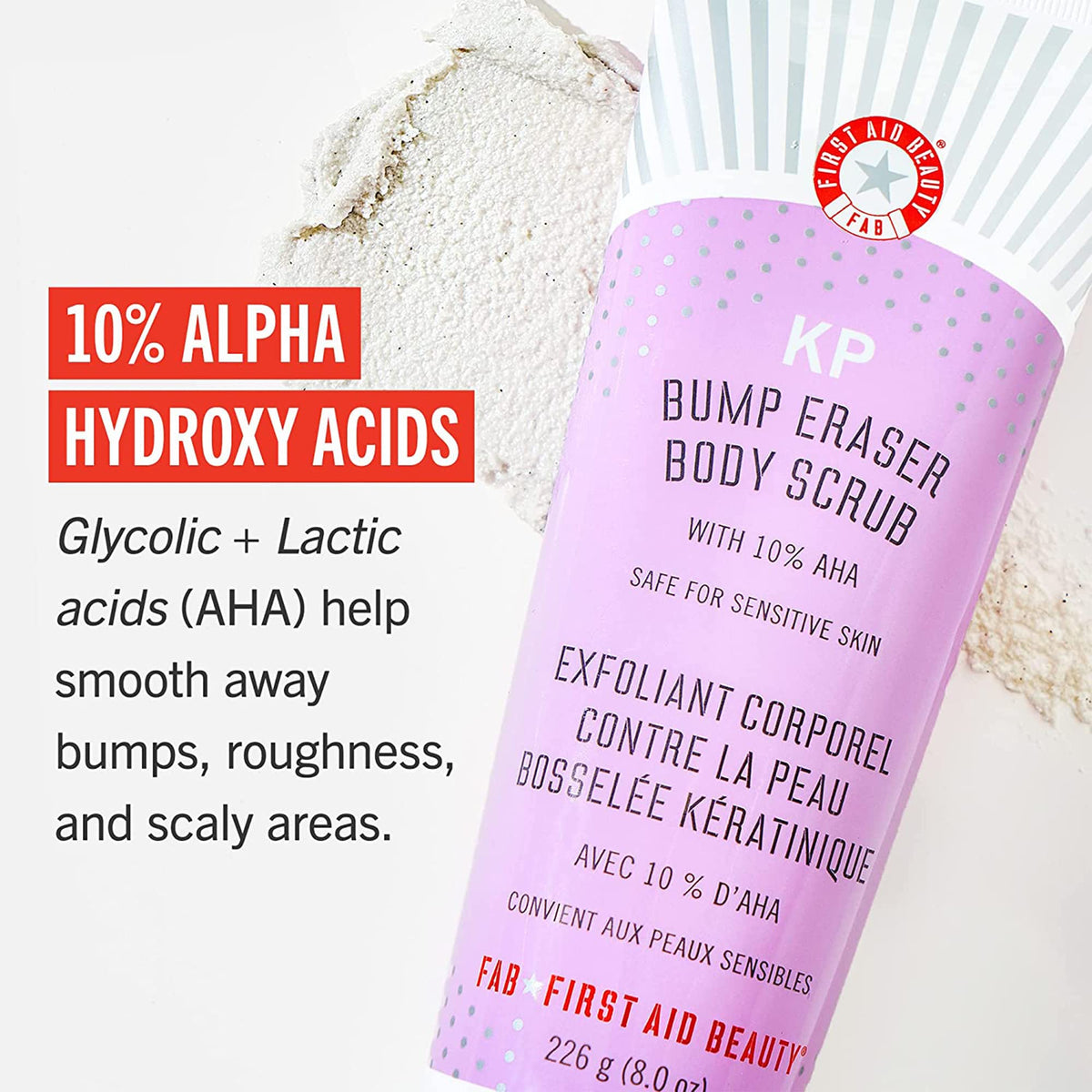 FIRST AID BEAUTY First Aid Beauty Bundle: KP Bump Eraser Body Scrub with 10% AHA – 226 g – and Ultra Repair Cream Intense Hydration Moisturiser – 170 g