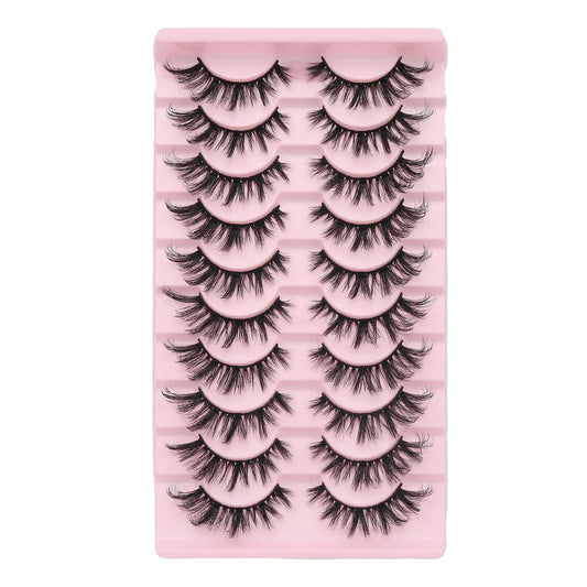 KANGSIT Eyelashes Faux Mink Fox Eye Natural Looking Russian Lashes Strip D Curly Fluffy Multi-layers Eyelash Wispy Cat Eye Lash Pack 10 Pairs (3DMAO-9)