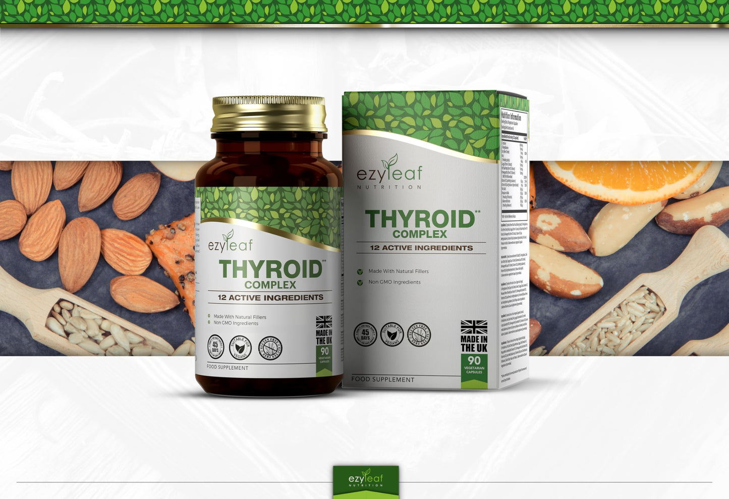 Ezyleaf Nutrition Ezyleaf Thyroid Complex | L Tyrosine Thyroid Support Supplement with Ashwagandha, Iodine, Zinc, Kelp, Sea Moss, Potassium Iodide, Guggul Extract & Selenium | 90 L-Tyrosine Capsules | UK ISO Certified