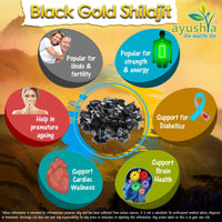 Ayushya Black Gold Pure Himalayan Shilajit Resin - Plant Derived Fulvic Minerals Immune Support - 25 grm/ml