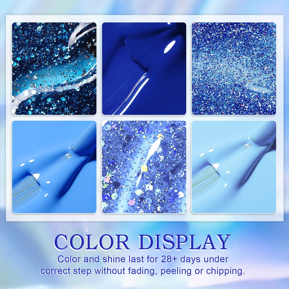 Yueshop 6 Colors Blue Gel Nail Polish Set - Dark Blue Glitter Ocean Silver Sparkle Diamond Gel Nail Polish, Soak Off Gel Nail Varnish Manicure Kit For Beauty Gift (6x8ml)