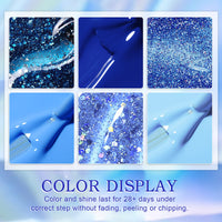 Yueshop 6 Colors Blue Gel Nail Polish Set - Dark Blue Glitter Ocean Silver Sparkle Diamond Gel Nail Polish, Soak Off Gel Nail Varnish Manicure Kit For Beauty Gift (6x8ml)